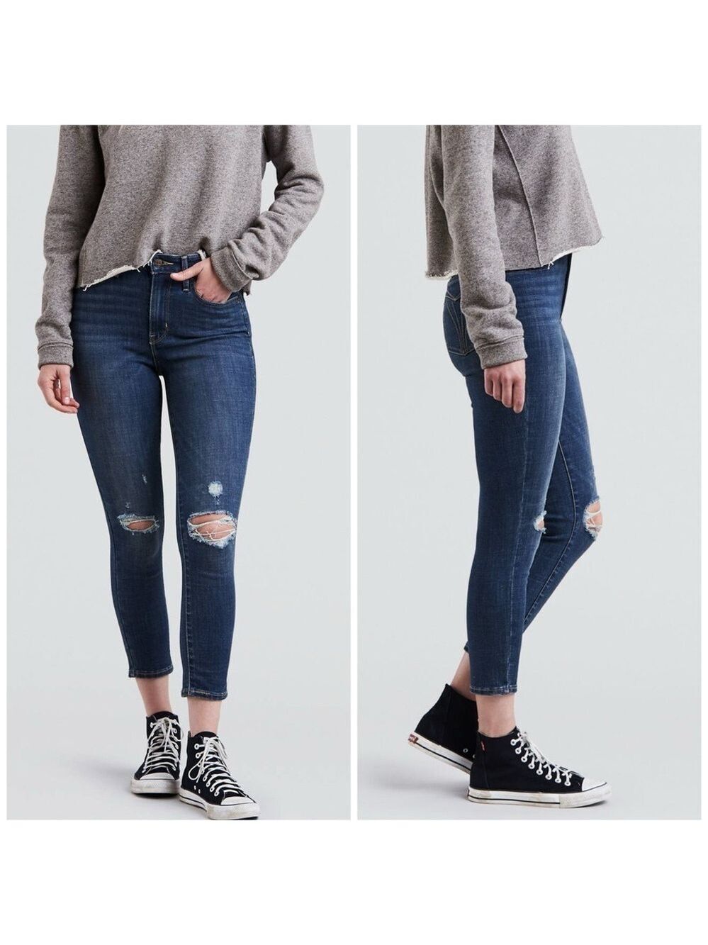 Levi's 721 High Rise Skinny Distressed Ankle Length Stretch Denim Jeans